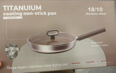 Anti-Scratch Titanium Non-Stick Fry Pan | Stainless Steel Skillet with Glass Lid & Heat-Resistant Handle
