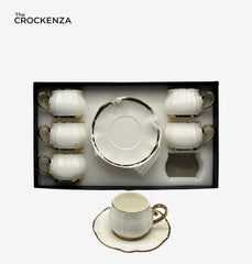 Luxury White Porcelain Tea Cup & Saucer Set – 12 Pcs Elegant Coffee Cups Set for Home, Office & Gift