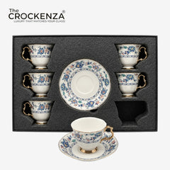 Luxury 12 Pcs Floral Cup & Saucer Set with Gold Handles – Premium Porcelain Tea Cups