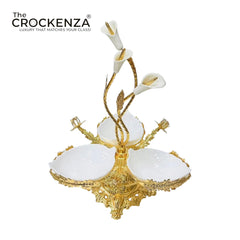 Luxury 3 Partition Dry Fruit Serving Bowl with Golden Floral Stand – Premium Decorative Nut & Snack Server