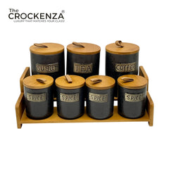 7-Piece Ceramic Airtight Jar Set with Wooden Lids & Storage Tray