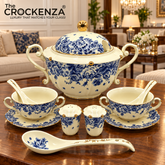 Imported Royal Albert Inspired 23-Piece Floral Soup Set with Gold Trim