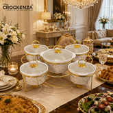 Luxury 5-in-1 Serving Buffet Dishes with Golden Stand | Premium Imported Design