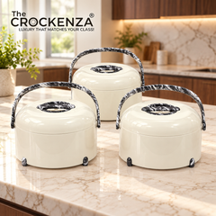 Imported Forever Gold Hotpot Set – Pearl White with Black Marble Finish (3L, 4L & 5L)