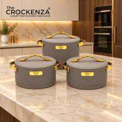 Imported Forever Gold 3-Piece Hotpot Set – Warm Grey & Gold | 1.5L, 2L & 2.5L