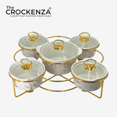 Luxury 5-in-1 Serving Buffet Dishes with Golden Stand | Premium Imported Design