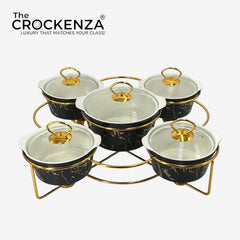 Luxury 5-Piece Serving Bowl Set with Golden Stand | Premium Imported Design