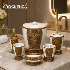 The Crockenza Imperial Ivory Gold 6-Piece Bath Set | Luxury Vintage Baroque Bathroom Accessories