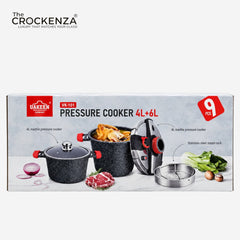 Uakeen Germany 4L + 6L Pressure Cooker Set with Steamer & Glass Lid