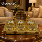 Luxury 6-Partition Dry Fruit Serving Set – Glass Bowls with Golden Designer Tray
