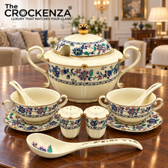 Imported Royal Albert Inspired 23-Piece Floral Soup Set with Gold Trim