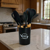 Premium Silicone Cooking Spoon Set with Wooden Handles & Holder | Heat-Resistant Non-Stick Kitchen Utensils