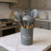 Premium Silicone Cooking Spoon Set with Wooden Handles & Holder | Heat-Resistant Non-Stick Kitchen Utensils