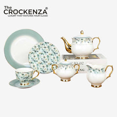 24 Piece Luxury Johnson Bros inspired Bone China Tea Set – Vintage Floral Green & Gold Trim
