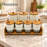 7-Piece Ceramic Airtight Jar Set with Wooden Lids & Storage Tray