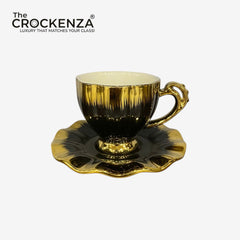 The Crockenza Midnight Aurora Luxury Gold-Drip Cups & Saucers Set (6 Cups & Saucers)