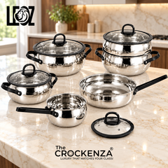 LEOZ 10 Piece 304 Stainless Steel Cookware Set | Three-layer Steel | Premium Black Handles with Glass Cover