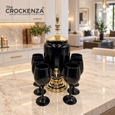Midnight Noir 7-Piece Drink Dispenser Set – 3L Gold-Accented Server & 6 Black Stemmed Glasses
