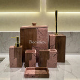 The Crockenza's 7-Piece Pink & Wood Grain Bathroom Set - Gold Accents