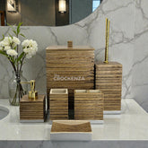 Crockenza Imperial 6-Piece Bath Set – Modern Ribbed Oak with Polished Gold Accents
