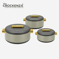 Imported Luxury Collection | Forever Gold 3Pcs Hotpot Set | Keep your food fresh & warm | Two-tone Grey Plain Round (1/2/3.5Ltr)