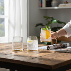 Luxury 6-Piece Crystal Whiskey Glass Set – Ribbed Tapered Tumblers with Gold Rim