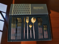 Luxury Polished Cutlery Set – 24 Pcs Set- (Pink & Golden) Best For 6 people