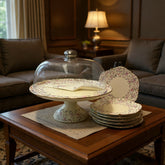 Royal Albert–Inspired 9-Pcs Bone China Cake Set | Floral Elegance with Acrylic Dome lid