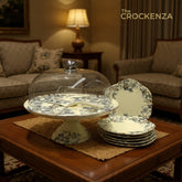 Royal Albert–Inspired 9-Pcs Bone China Cake Set | Floral Elegance with Dome