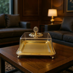 Valencia Luxe Cake Cloche & Serving Platter – 10.1” Metallic Finish with Acrylic Cover