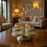 Luxury 4-Partition Dry Fruit Serving Set with Stand – Glass Bowls & Golden Holder