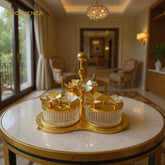 Luxury Gold 3-Compartment Dry Fruit & Candy Serving Set with Silver Detailing – Stylish Table Centerpiece