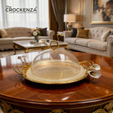 Royal Gold-Plated Metallic Platter with Clear Acrylic Dome Lid