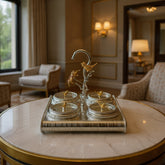 Luxury Silver 4-Partition Dry Fruit Serving Tray with Crystal Bowls & Decorative Handle