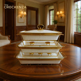 Luxury White Imported Rectangular Porcelain Serving Dish – Lid & Side Handles for Easy Carry - Three Sizes