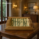The Crockenza Zen Bamboo Serving Tray Set – 3-Piece Eco-Friendly Nesting Trays with Decorative Bamboo Stalk Print