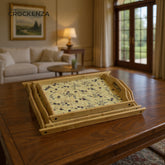 The Crockenza Vintage Floral Bamboo Tray Set – 3-Piece Eco-Friendly Nesting Serving Trays with Woven Texture & Botanical Print