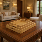 Premium 3-Piece Bamboo Tray Set | Handcrafted Eco-friendly Serving Trays with Integrated Handles