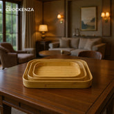 The Crockenza Washable Bamboo Serving Tray Set - 3-Piece Eco-Friendly Nesting Trays with Rounded Edges