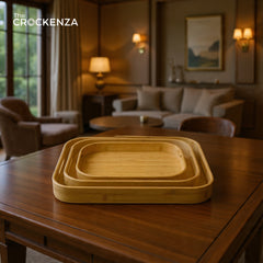 The Crockenza Washable Bamboo Serving Tray Set - 3-Piece Eco-Friendly Nesting Trays with Rounded Edges