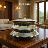 Imported Luxury Oval Serving Dishes (Black Textured) with Glass Lid & Side Handles for Easy handling - Three Sizes