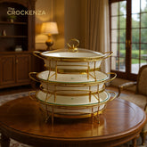 Luxe White & Gold Textured Porcelain Chafing Dish – Set of 3 Sizes