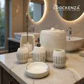 Luxury Nordic Leaf Artisan 6-Piece Fiber Bathroom Set – Matte White