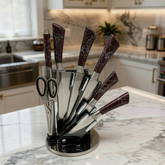 Cut Like a Pro: The Bass 8-Piece Elite Stainless Steel Knife Set with 360° Rotating Carousel