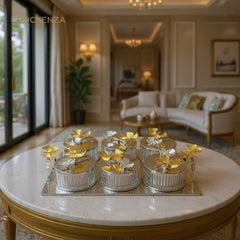 Premium Silver 6-Compartment Dry Fruit & Candy Serving Set with Gold Detailing – Luxury Table Centerpiece