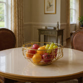 Luxury Gold Metal Fruit Basket with Handles – Elegant Wire Storage Bowl for Dining Table & Kitchen Décor