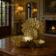14-Piece Imperial Gold Textured Fruit & Cake Serving Set | Luxury Decorative Glass Tableware
