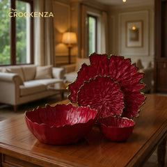14-Piece Royal Crimson Gold Textured Fruit & Cake Serving Set | Luxury Decorative Glass Tableware