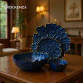 Midnight Luxe 14-Piece Luxury Fruit & Cake Serving Set | Deep Navy Blue with Gold Edge Finish