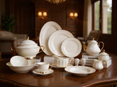 Imported Johnson Bros Inspired Luxury Gold-rimmed Plain White Complete Dining Set — 65 & 89 Pcs Serving